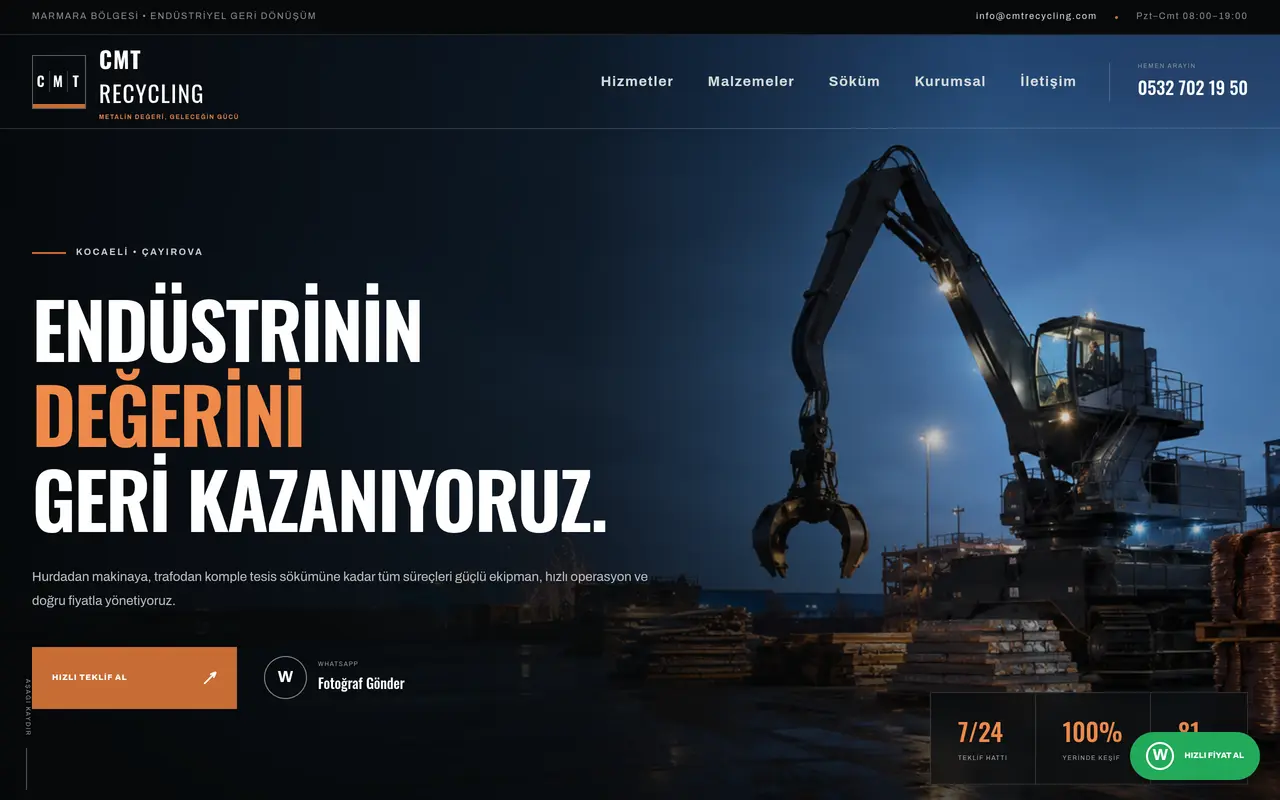 CMT Recycling gerçek ana sayfa görünümü