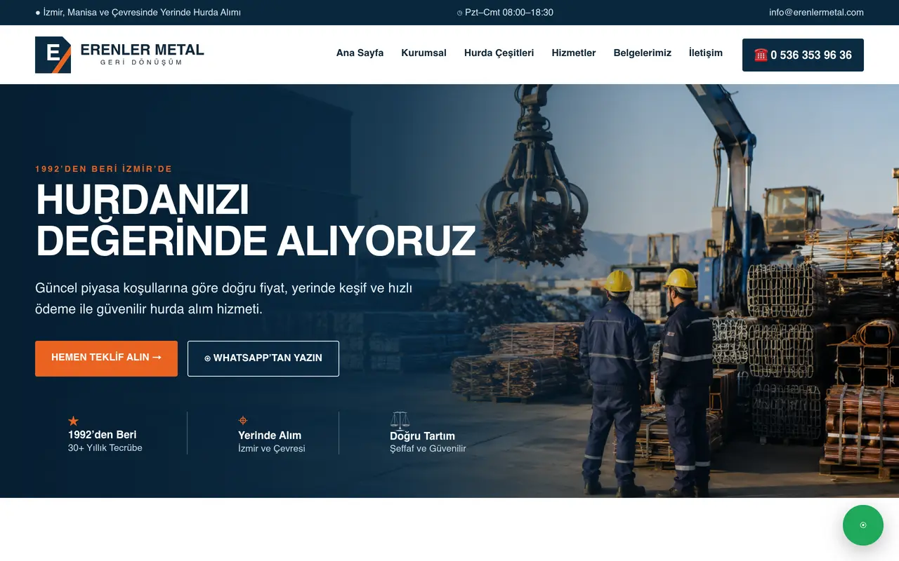 Erenler Metal gerçek ana sayfa görünümü